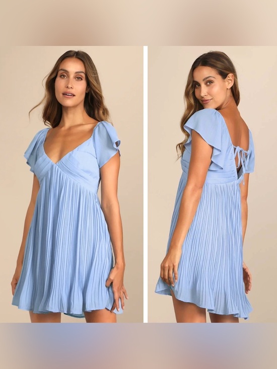 Lulus Dresses & Skirts - NEW Lulus Amalfi Coast Light Blue Pleated Flutter Sleeve Mini Dress, Medium